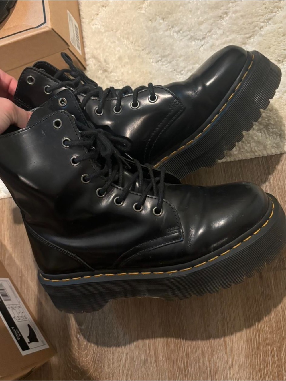 Black Leather Platform Lace-Up Boots
